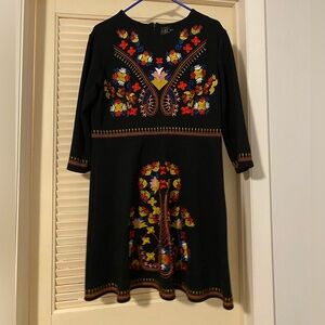 Embroidered Black Dress with Colorful Floral Design